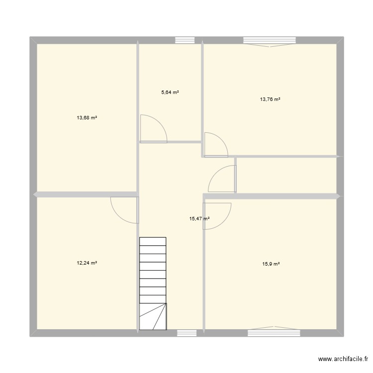 etage 1. Plan de 6 pièces et 77 m2