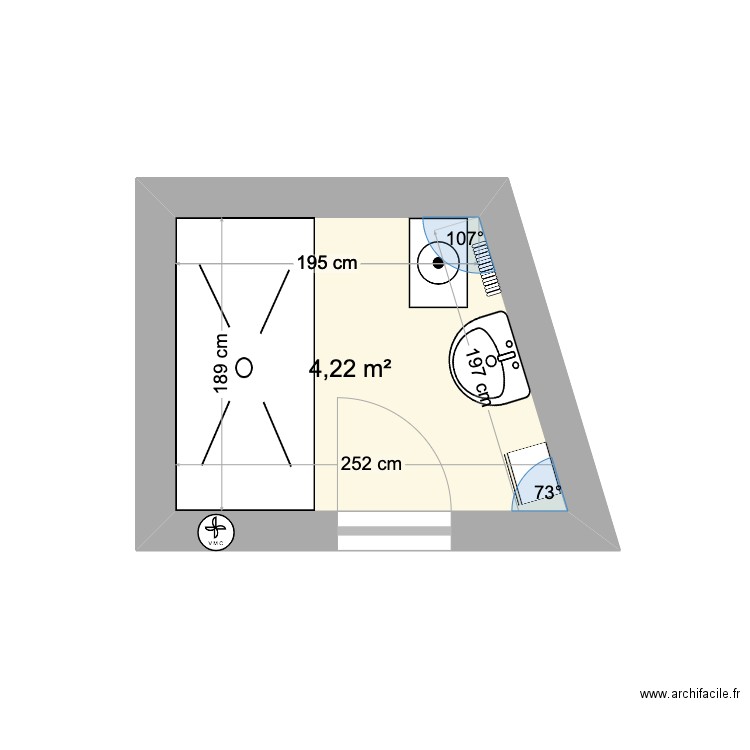 sdqs. Plan de 1 pièce et 4 m2