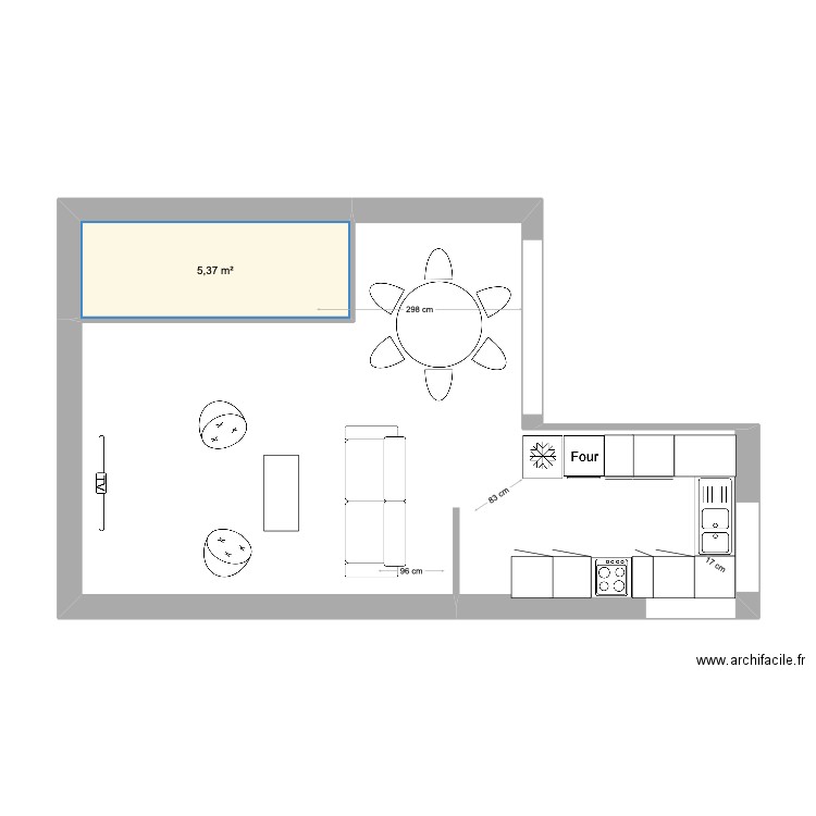 Cuisine Mars 2. Plan de 1 pièce et 5 m2