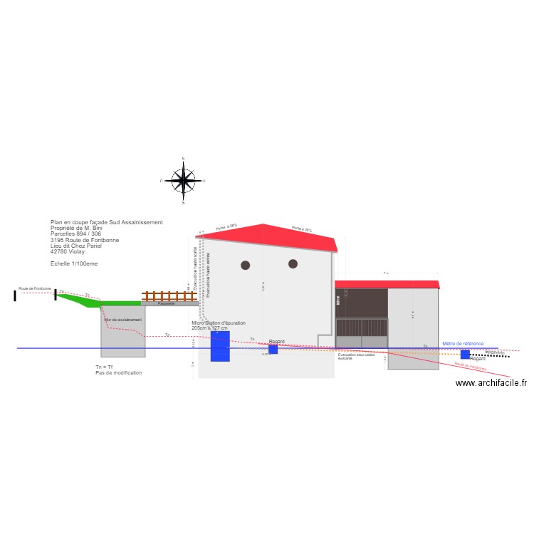 Plan de coupe 2 Façade Sud Assainissement. Plan de 0 pièce et 0 m2