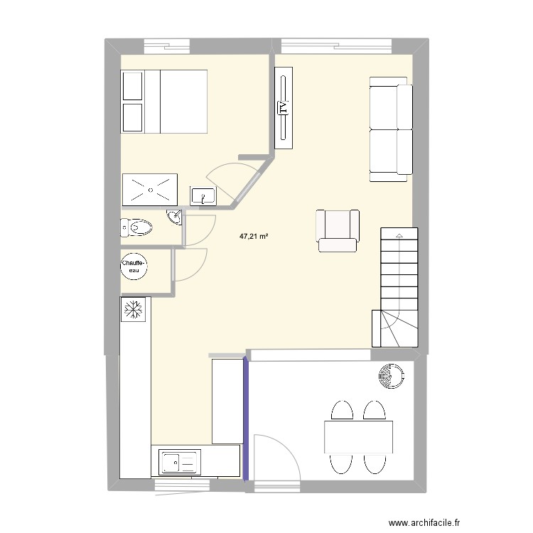 MAISON RDC modifiée 6. Plan de 1 pièce et 47 m2