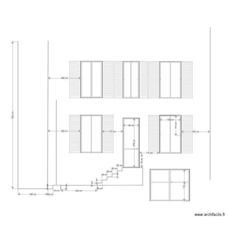 façade NE. Plan de 0 pièce et 0 m2