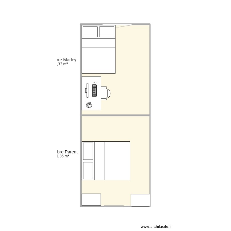 marley+ parent. Plan de 2 pièces et 21 m2