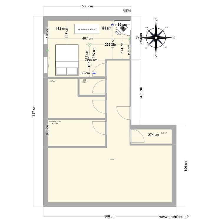 appartement F2 JANYSSE. Plan de 6 pièces et 65 m2