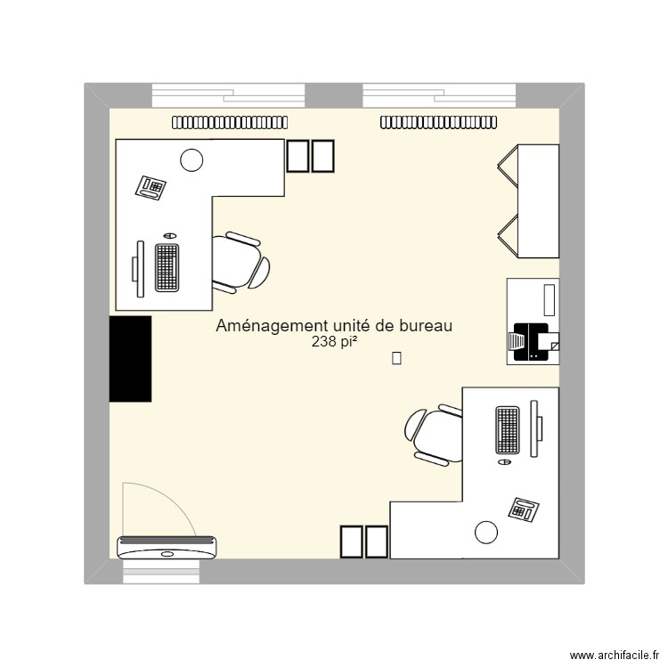 Aménagement  unité de bureau. Plan de 1 pièce et 22 m2