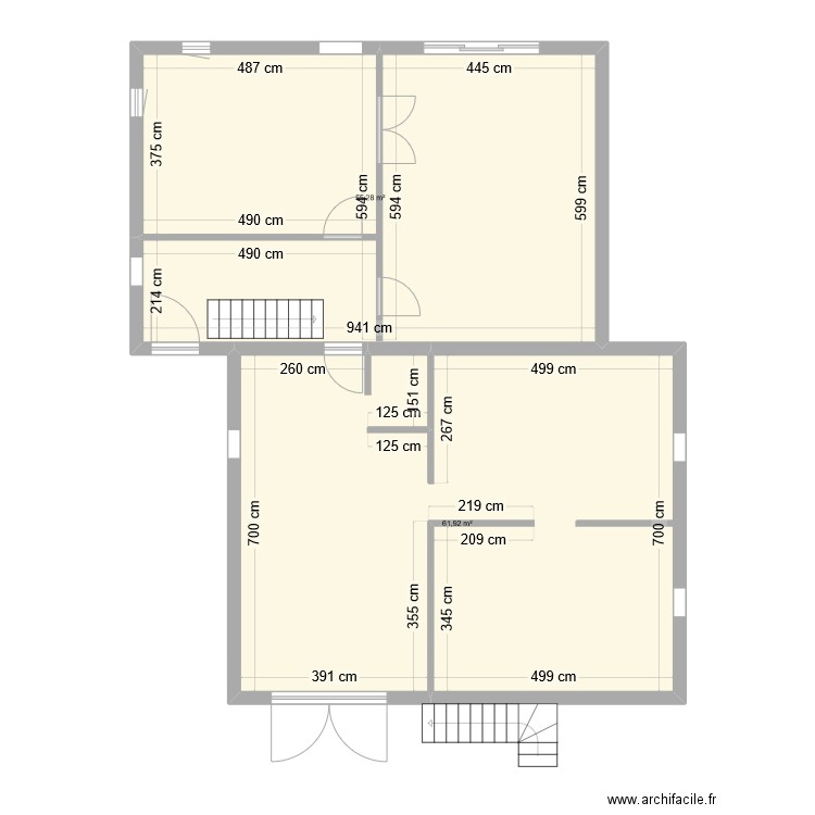 Mons origine rdc. Plan de 2 pièces et 117 m2