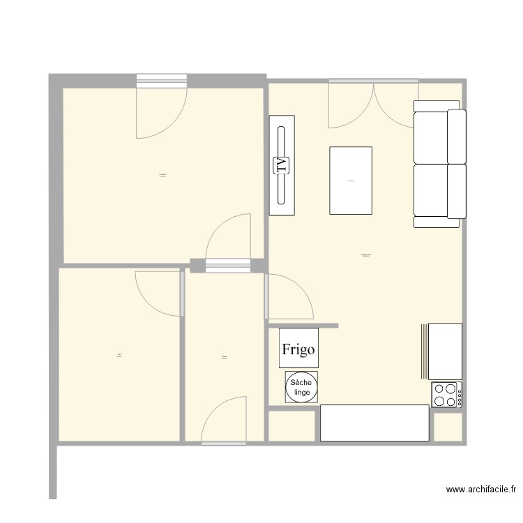 Cuisine Ouverte Salon Plan 6 Pieces 44 M2 Dessine Par Pabra