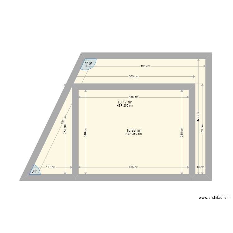 delimitation . Plan de 2 pièces et 26 m2