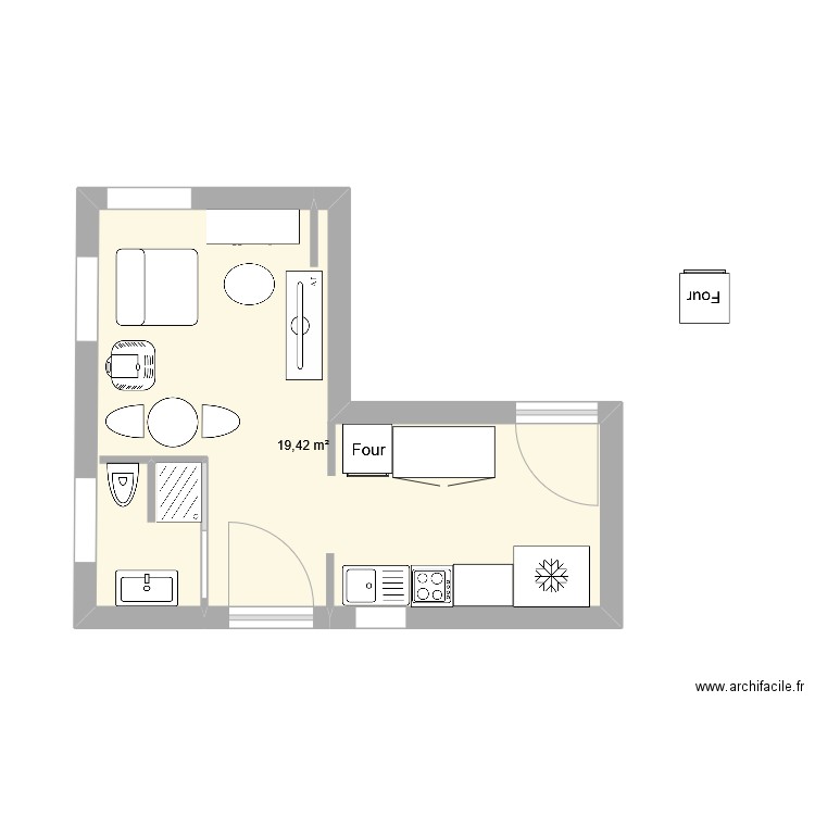 CLEROM. Plan de 1 pièce et 19 m2