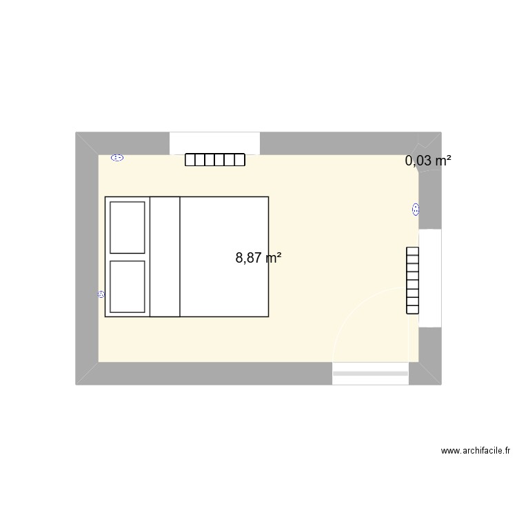 Chambre Musette. Plan de 2 pièces et 9 m2