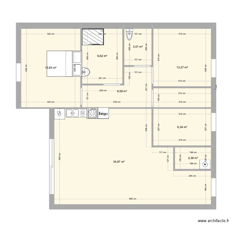 PLAN 3 . Plan de 8 pièces et 86 m2