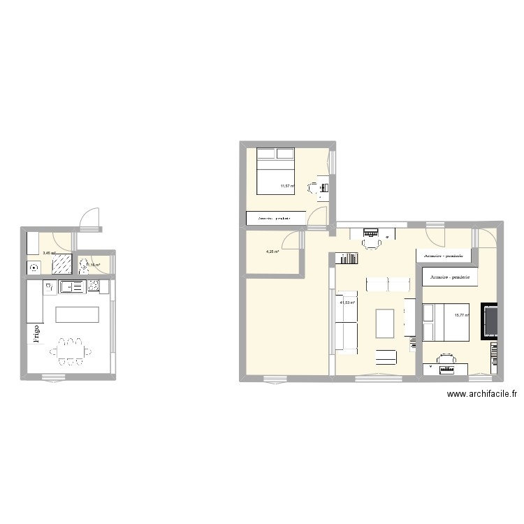 Plan 2ème version. Plan de 6 pièces et 78 m2