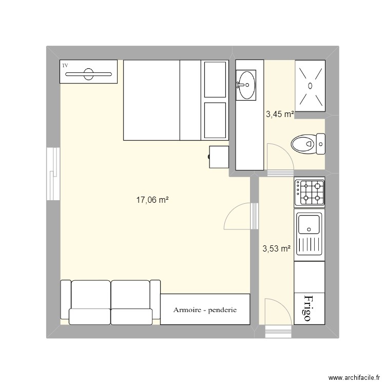 Projet studio. Plan de 3 pièces et 24 m2