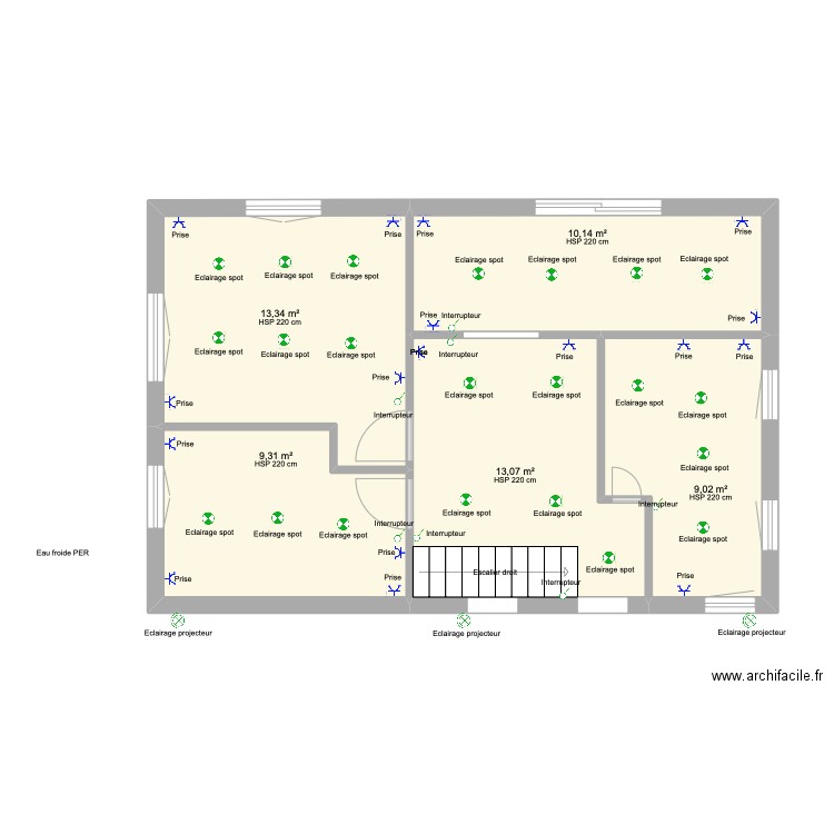 REZ SUPERIEUR ELEC. Plan de 6 pièces et 57 m2