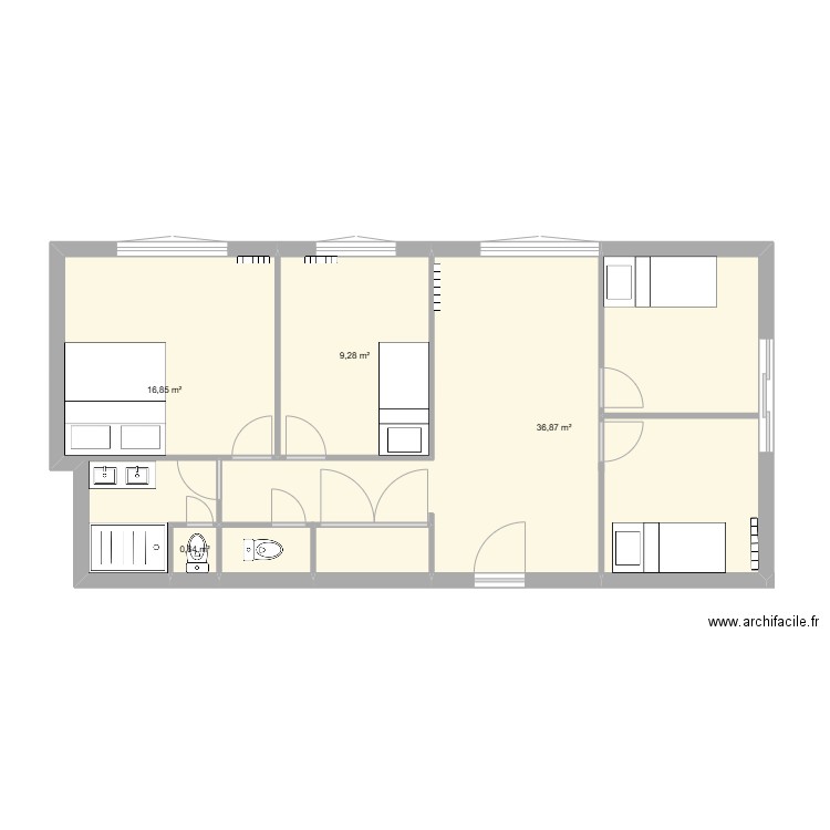 pat4. Plan de 5 pièces et 65 m2