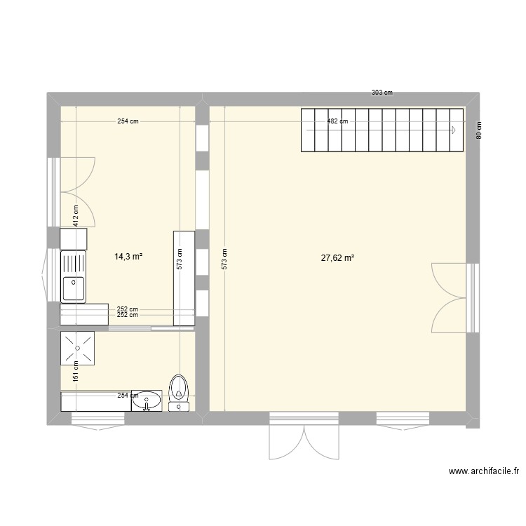 GRANGE 2. Plan de 2 pièces et 42 m2