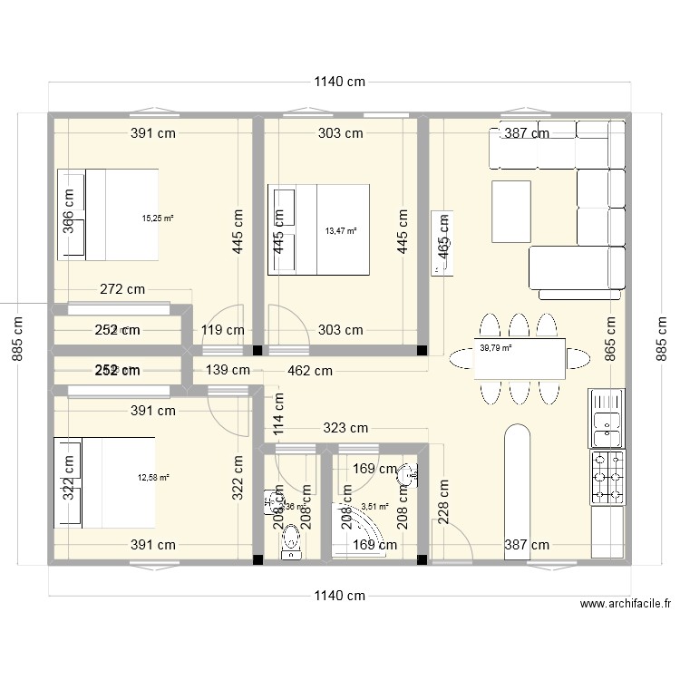 Plan 1. Plan de 8 pièces et 90 m2