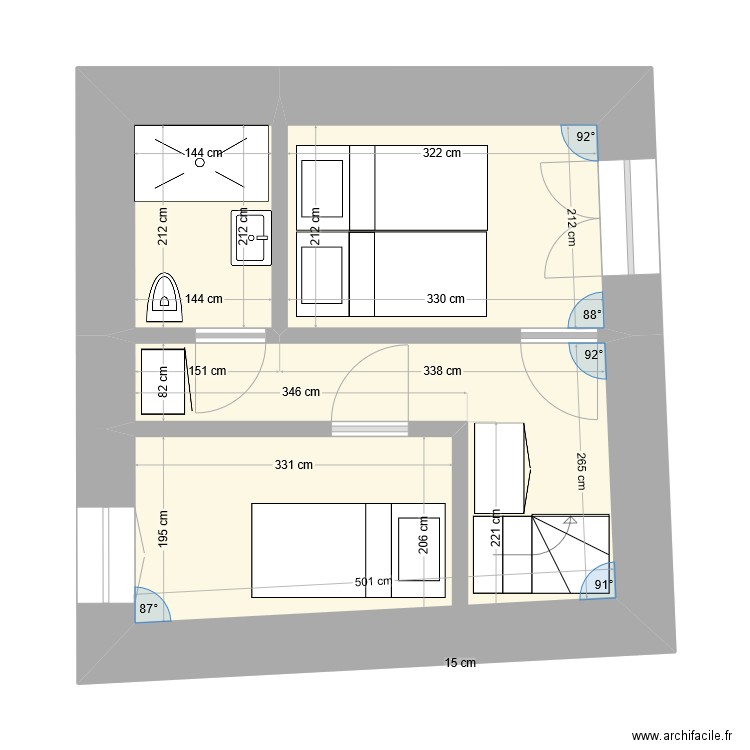 Bergerie ET0-1.V1. Plan de 4 pièces et 48 m2