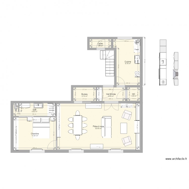 Appartement T3 avec SdB et Chambre et salon et cuisine et cellier 5. Plan de 0 pièce et 0 m2