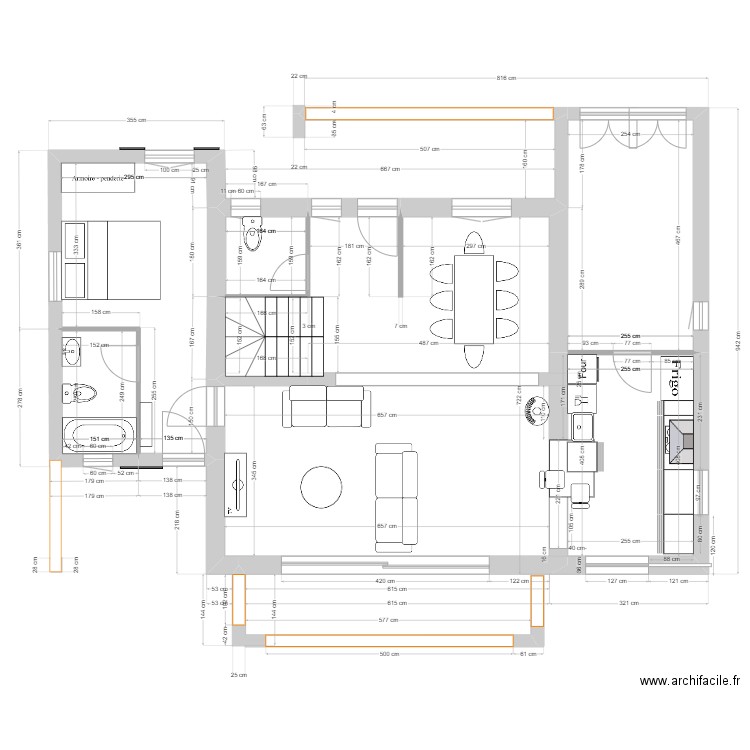 Projet 6. Plan de 6 pièces et 44 m2