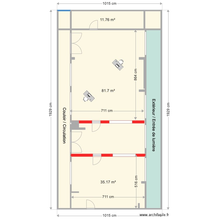 C.C Commissariat - 2 sous espaces / 1 couloir. Plan de 0 pièce et 0 m2