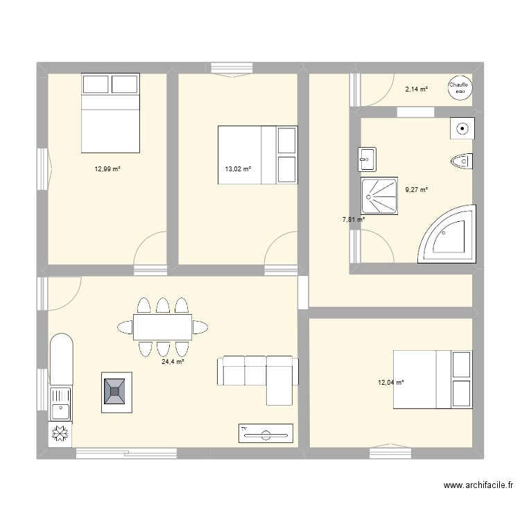 plan 3. Plan de 7 pièces et 82 m2