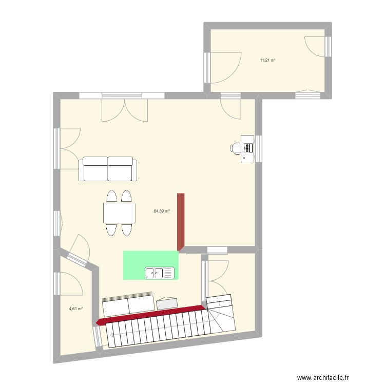 cuisine 6. Plan de 3 pièces et 81 m2