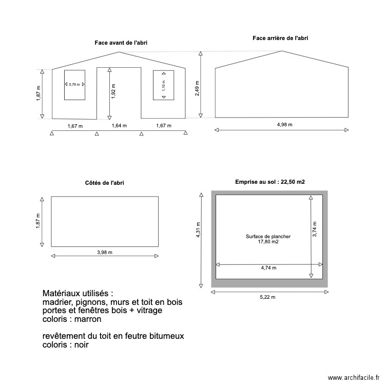 Schéma technique et matériaux Abri de jardin. Plan de 0 pièce et 0 m2