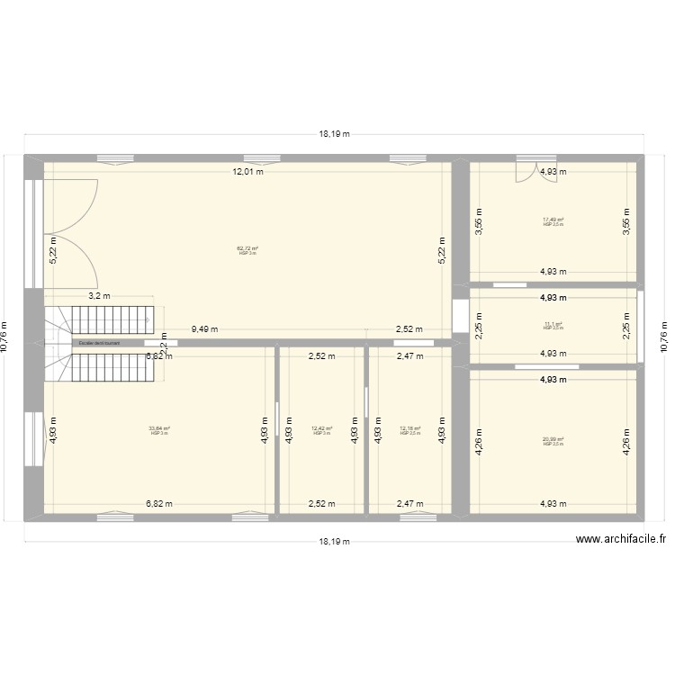 rdc. Plan de 7 pièces et 171 m2