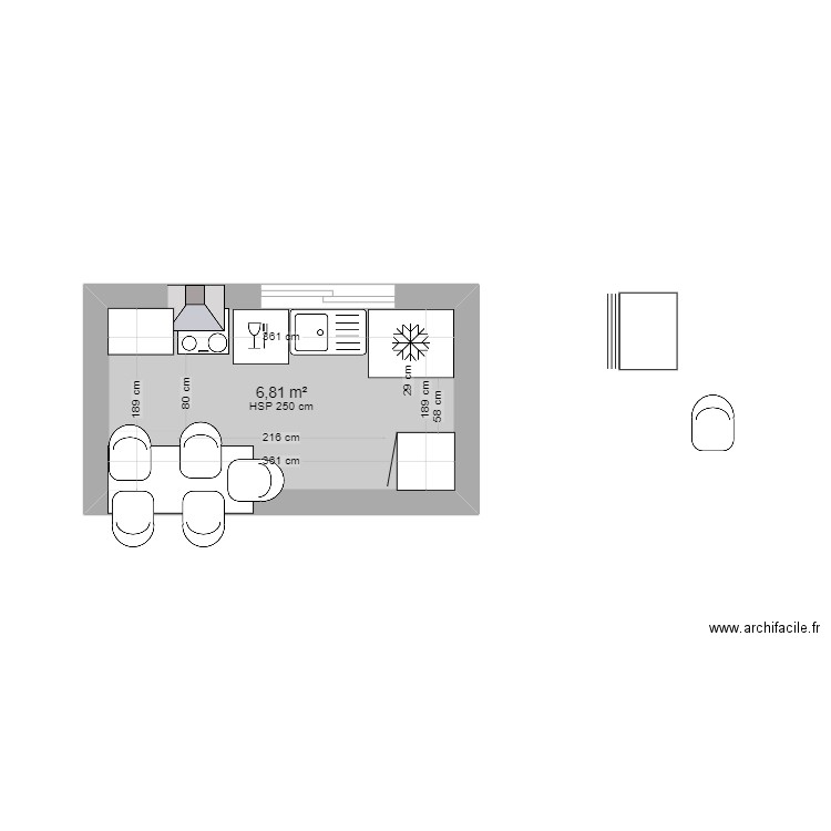 cuisine. Plan de 1 pièce et 7 m2