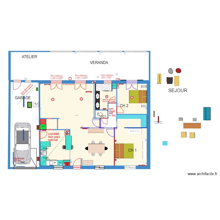 NIEUL Plan avec les murs. Plan de 6 pièces et 94 m2