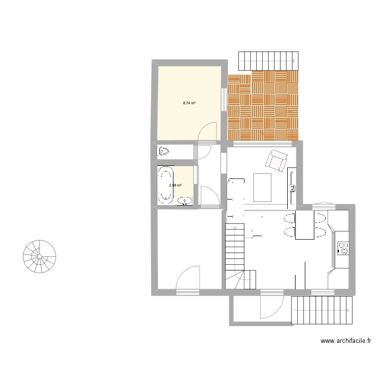 Escalier dans salon V1. Plan de 2 pièces et 11 m2