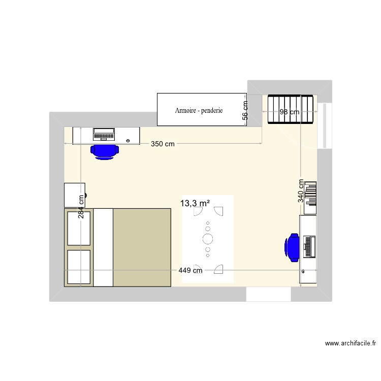  chambre . Plan de 1 pièce et 13 m2