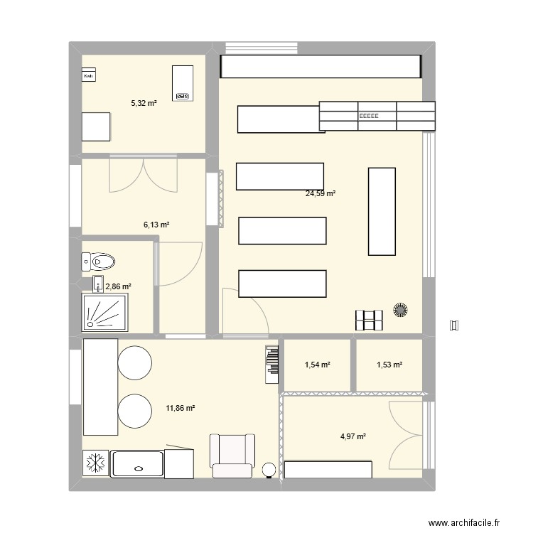 FIT. Plan de 8 pièces et 59 m2