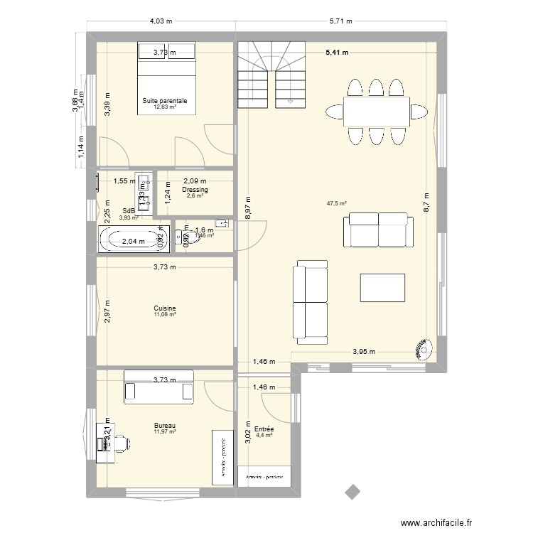 Sacuny V2. Plan de 8 pièces et 96 m2