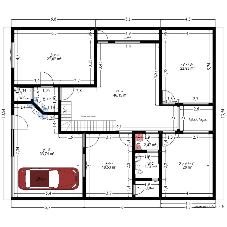 منزل 12.64*16. Plan de 13 pièces et 192 m2