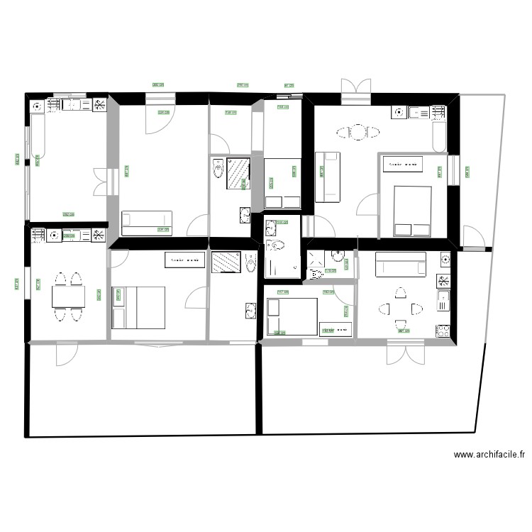 plan maison rénovée 4 appartements. Plan de 0 pièce et 0 m2