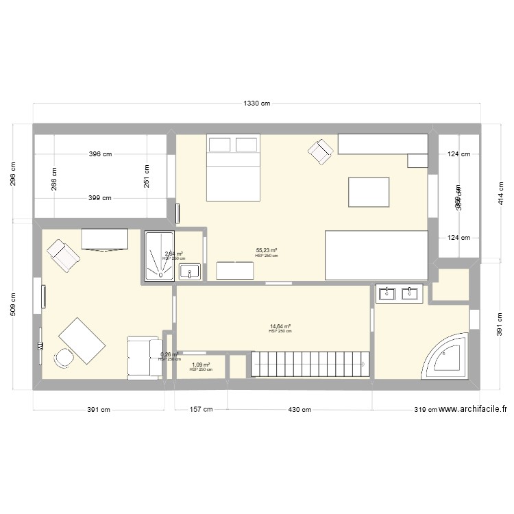 2eme-etage. Plan de 5 pièces et 74 m2