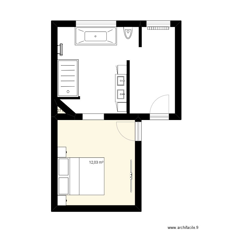 Plan sdb 1. Plan de 2 pièces et 12 m2