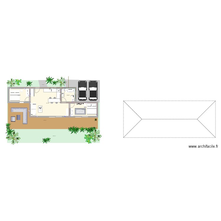 container. Plan de 4 pièces et 58 m2