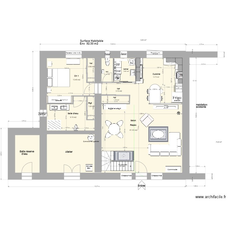 Loft Agrandissement R de C 6.. Plan de 2 pièces et 97 m2