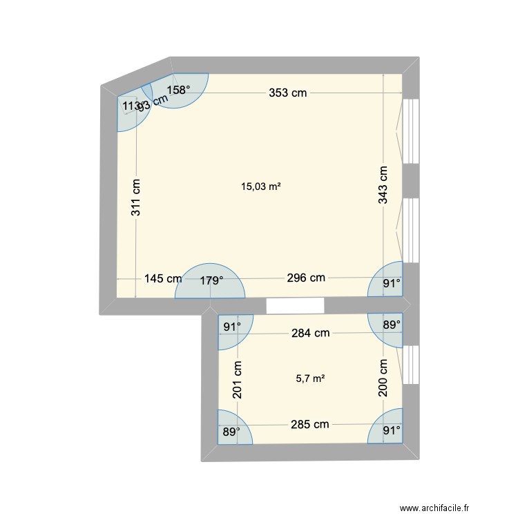 TRAVAUX BRANCHE PLANCHARD. Plan de 2 pièces et 21 m2