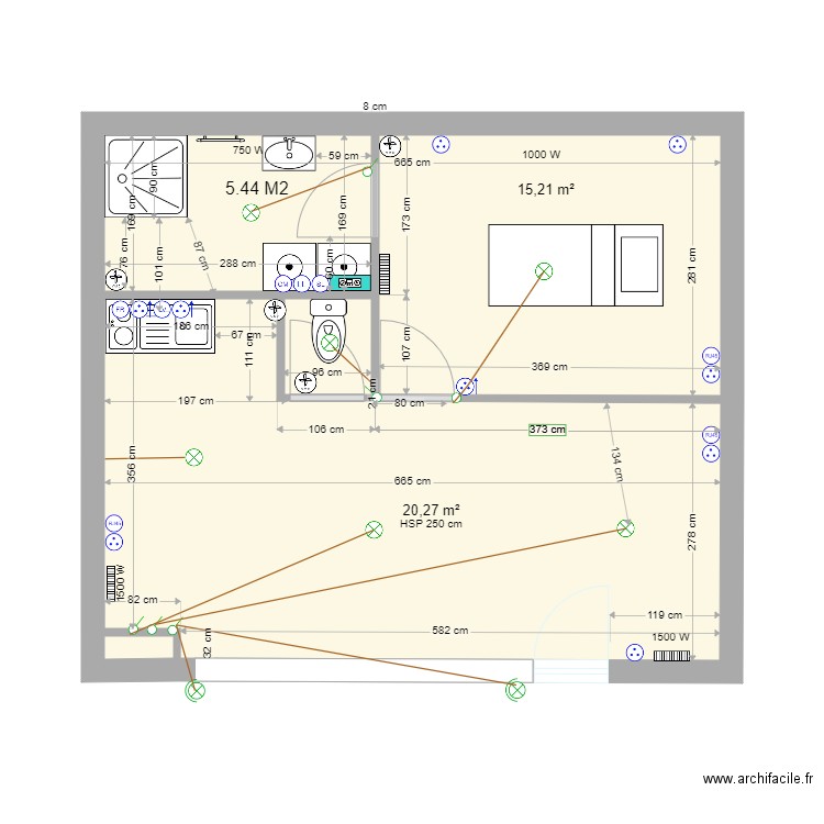 magasin 7 avec cuisine. Plan de 4 pièces et 37 m2