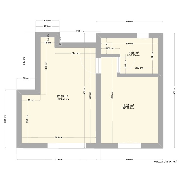 extension. Plan de 3 pièces et 33 m2