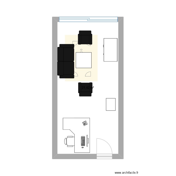 espace famille. Plan de 1 pièce et 21 m2