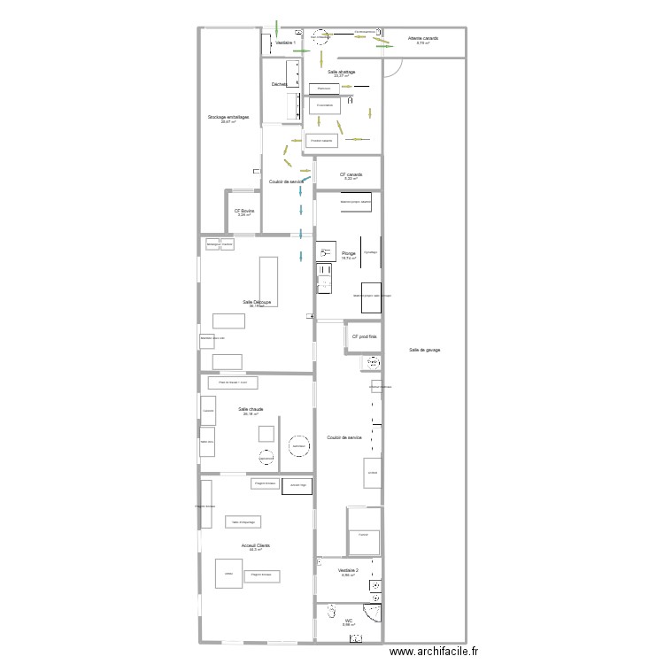 nouveau labo 5e jet flux travail. Plan de 19 pièces et 372 m2