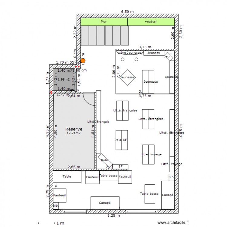 Librairie 1er aménagé. Plan de 0 pièce et 0 m2