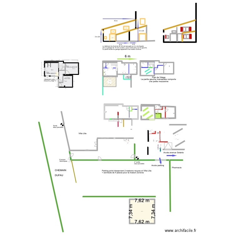 3 garages Hangar. Plan de 7 pièces et 75 m2