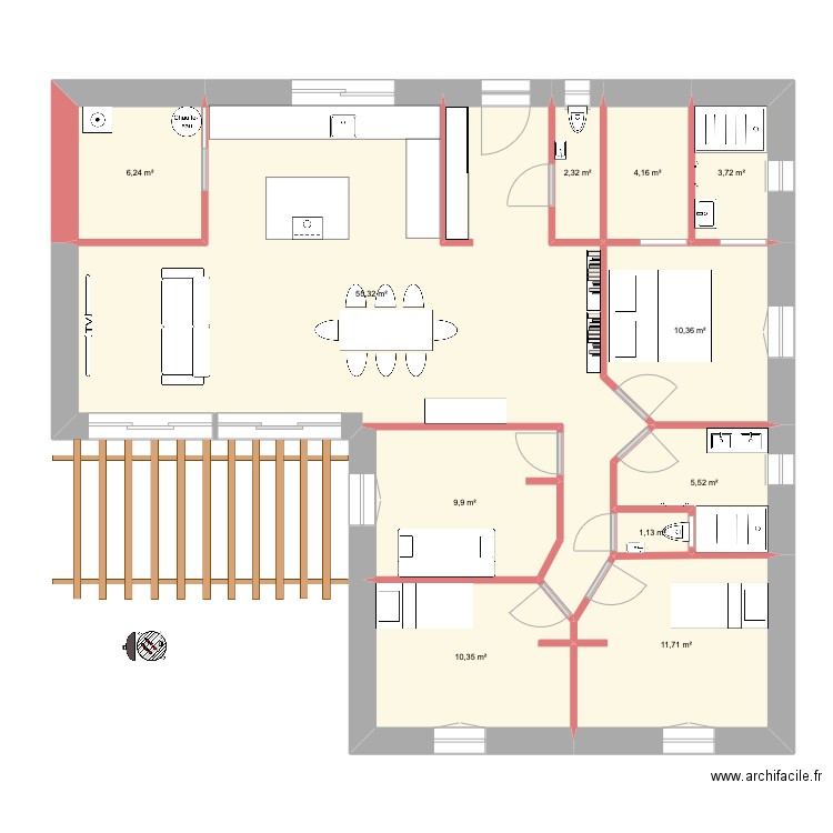 maison L 130m2 2. Plan de 11 pièces et 121 m2