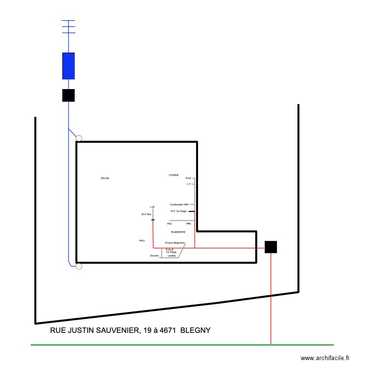 blegny. Plan de 1 pièce et 40 m2